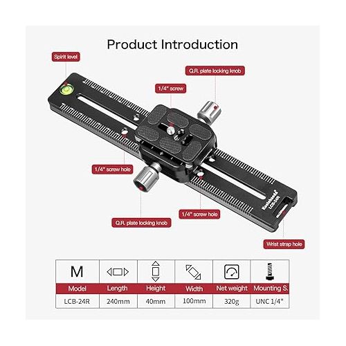  Koolehaoda 240mm Professional Rail Nodal Slide Metal Quick Release Clamp,Dual Dovetail Camera Bracket Mount with Double-Sided Clamp can be Rotated 90°, for Camera with Arca Swiss Compatible