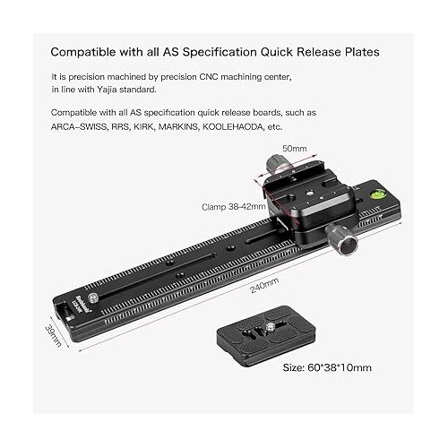  Koolehaoda 240mm Professional Rail Nodal Slide Metal Quick Release Clamp,Dual Dovetail Camera Bracket Mount with Double-Sided Clamp can be Rotated 90°, for Camera with Arca Swiss Compatible