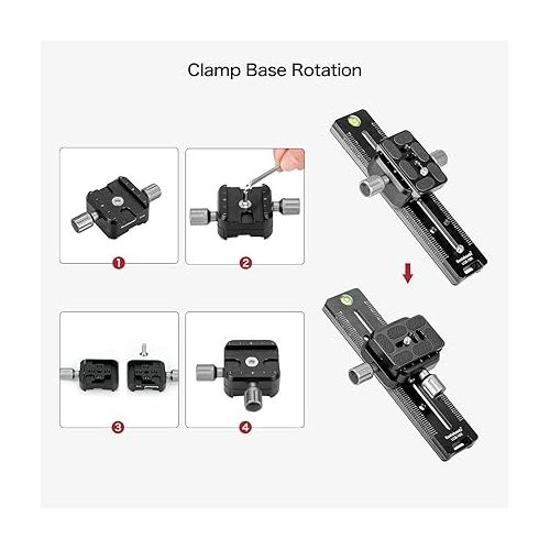  Koolehaoda 240mm Professional Rail Nodal Slide Metal Quick Release Clamp,Dual Dovetail Camera Bracket Mount with Double-Sided Clamp can be Rotated 90°, for Camera with Arca Swiss Compatible