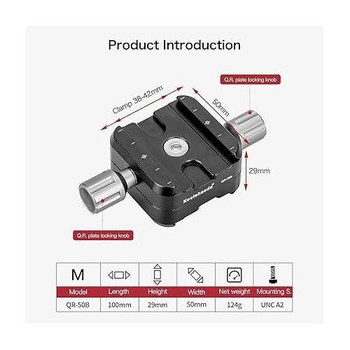  koolehaoda QR-50B Quick Release Plate Clamp Double Clamp Adapter Compatible for Arca Swiss Plate RRS Rail Plate Nodal Slide Subtend