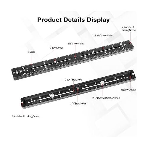  Koolehaoda 400mm Rail Plate Multi-Purpose Dual Rail Quick Release Plate Aluminium Alloy Plate Compatible with Arca Swiss for Camera