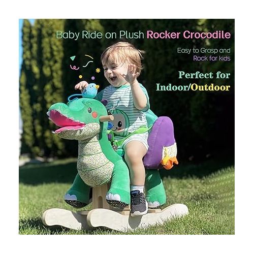  labebe Child Rocking Horse Toy, Stuffed Animal Rocker, Green Crocodile Plush Rocker Toy for Kid 6 Month -3 Years, Wooden Rocking Horse Chair/Rocker/Animal Ride on