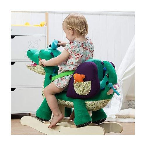  labebe Child Rocking Horse Toy, Stuffed Animal Rocker, Green Crocodile Plush Rocker Toy for Kid 6 Month -3 Years, Wooden Rocking Horse Chair/Rocker/Animal Ride on