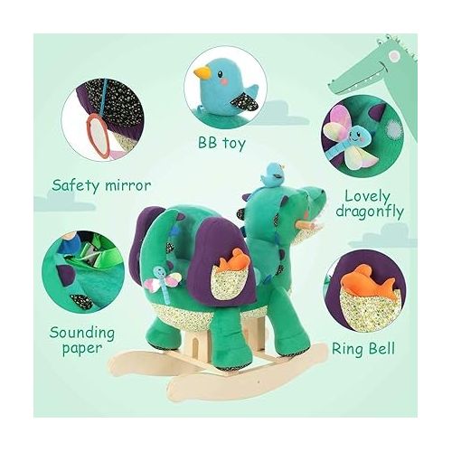  labebe Child Rocking Horse Toy, Stuffed Animal Rocker, Green Crocodile Plush Rocker Toy for Kid 6 Month -3 Years, Wooden Rocking Horse Chair/Rocker/Animal Ride on