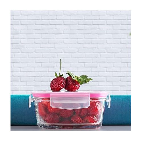  lav Glass Lunch Containers - Glass Food Containers with Lids - Pink Meal Prep Container - Set of 3 Microwave Safe Containers with Lids - Made in Europe