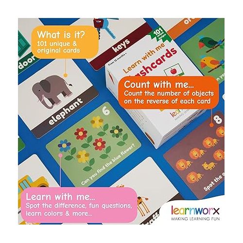  LearnWorx 101 Baby Flash Cards - Award Winning - First Words - Learn Objects, Numbers & Play Games - Toddler Learning Educational Toys (Age 1-3)