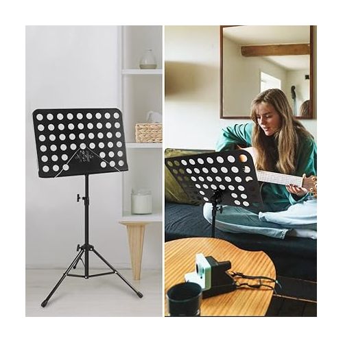  lotmusic Sheet Music Stand, Portable Music Stand, Foldable and Height-Adjustable Music Stand with Bag, Sheet Music Clip, Light, Suitable for Playing Musical Instruments and Traveling Out