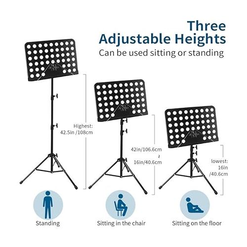  lotmusic Sheet Music Stand, Portable Music Stand, Foldable and Height-Adjustable Music Stand with Bag, Sheet Music Clip, Light, Suitable for Playing Musical Instruments and Traveling Out