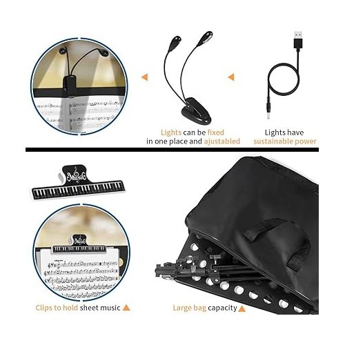  lotmusic Sheet Music Stand, Portable Music Stand, Foldable and Height-Adjustable Music Stand with Bag, Sheet Music Clip, Light, Suitable for Playing Musical Instruments and Traveling Out