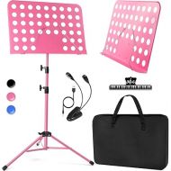 lotmusic Pink Music Stand, Portable Music Sheet Stand, Foldable and Height-Adjustable Music Stand with Bag, Sheet Music Clip, Light, Suitable for Playing Musical Instruments and Traveling Out