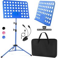 lotmusic Blue Music Stand, Portable Music Sheet Stand, Foldable and Height-Adjustable Music Stand with Bag, Sheet Music Clip, Light, Suitable for Playing Musical Instruments and Traveling Out