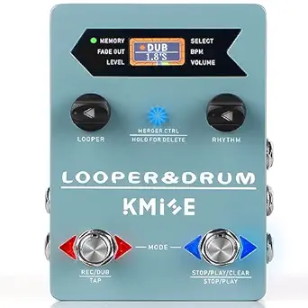 KMISE Loop Pedal & Drum Machine 2-In-1,Stereo Guitar Looper Pedal with 100 Styles Drum Grooves, 40 Slots 160 Mins Looper Recording Capacity, Support Import/Export in Editor Software. DC 9V/300 mA