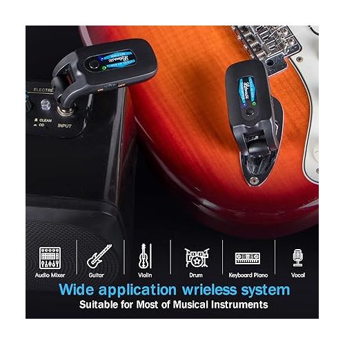  LOTMUSIC 2.4GHZ Wireless Guitar System, Rechargeable Digital Wireless Guitar Transmitter Receiver with 4 Channels and Over 10 Hours Long Battery Endurance for Electric Guitar Bass