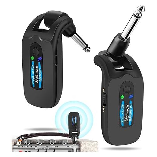  LOTMUSIC 2.4GHZ Wireless Guitar System, Rechargeable Digital Wireless Guitar Transmitter Receiver with 4 Channels and Over 10 Hours Long Battery Endurance for Electric Guitar Bass