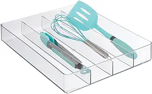 mDesign Plastic Kitchen Divided Drawer Storage Organizer Tray for Pantry, Cabinet, Cupboard, or Shelves - Store Cutlery, Silverware, Flatware, Utensils, and Appliances - Lumiere Collection - Clear