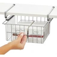 mDesign Compact Hanging Pullout Drawer Basket - Sliding Under Shelf Storage Organizer - Metal Wire - Attaches to Shelving - Easy Install - for Kitchen, Pantry, Cabinet - Silver