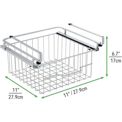  mDesign Compact Hanging Pullout Drawer Basket - Sliding Under Shelf Storage Organizer - Metal Wire - Attaches to Shelving - Easy Install - for Kitchen, Pantry, Cabinet - Silver