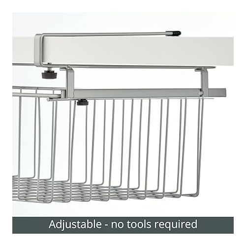  mDesign Compact Hanging Pullout Drawer Basket - Sliding Under Shelf Storage Organizer - Metal Wire - Attaches to Shelving - Easy Install - for Kitchen, Pantry, Cabinet - Silver