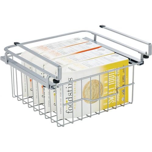  mDesign Compact Hanging Pullout Drawer Basket - Sliding Under Shelf Storage Organizer - Metal Wire - Attaches to Shelving - Easy Install - for Kitchen, Pantry, Cabinet - Silver