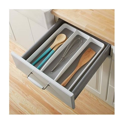  madesmart Classic Large Utensil Tray, Soft Grip, Non-Slip Kitchen Drawer Organizer, 3 Compartments, Multi-Purpose Home Organization, BPA Free, White