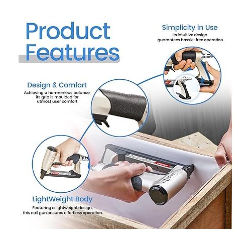  meite MT5016S Upholstery Stapler 20 Gauge 1/2-Inch Crown 1/4-Inch to 5/8-Inch Length Pneumatic Fine Wire Stapler with Safety