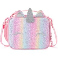 mibasies Kids Insulated Lunch Box for Girls Rainbow Unicorn Lunch Bag for School (Pink Blue Rainbow)