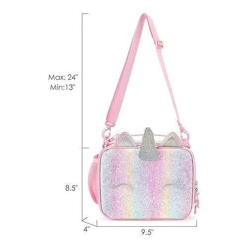  mibasies Kids Insulated Lunch Box for Girls Rainbow Unicorn Lunch Bag for School (Pink Blue Rainbow)