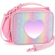 mibasies Girls Lunch Bag for Kids Insulated Lunch Box with Shoulder Strap and Bottle Holder, Glitter Rainbow