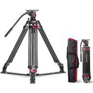 miliboo Heavy Duty Tripod for Camera,Video Tripod with Fluid Head,Aluminum Heavy Duty Tripod for Camera,Maxload 33lbs with Tripod Horseshoe Spike(MTT609A)