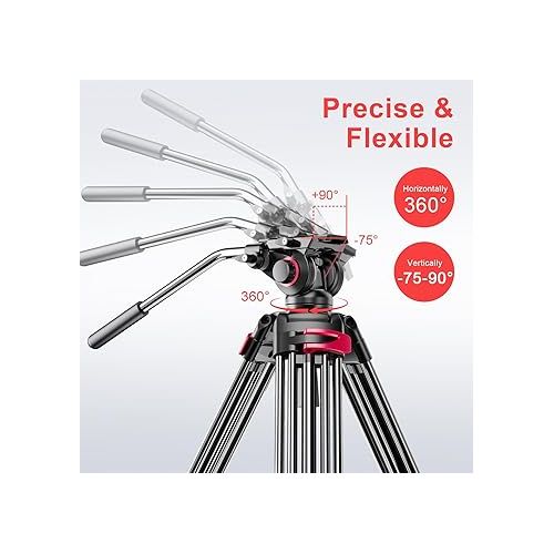  miliboo Heavy Duty Tripod for Camera,Video Tripod with Fluid Head,Aluminum Heavy Duty Tripod for Camera,Maxload 33lbs with Tripod Horseshoe Spike(MTT609A)