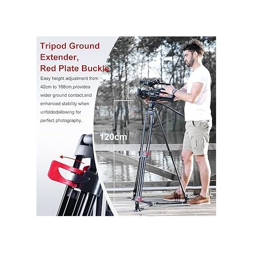  miliboo Heavy Duty Tripod for Camera,Video Tripod with Fluid Head,Aluminum Heavy Duty Tripod for Camera,Maxload 33lbs with Tripod Horseshoe Spike(MTT609A)