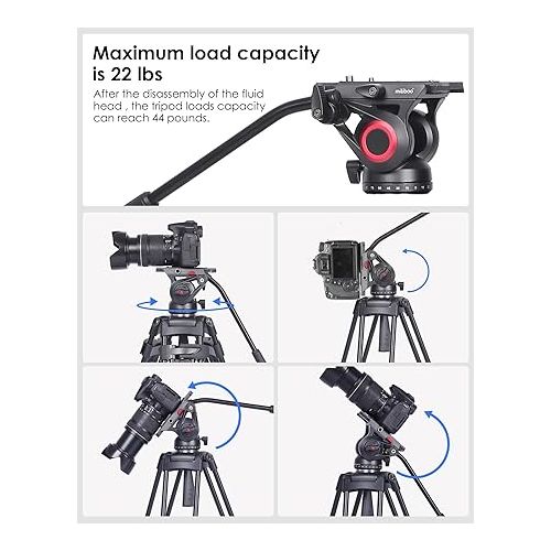  miliboo Video Tripod with Ball Smooth Head, Aluminum Adjustable Professional Tripod for Camera Heavy Duty, Video Tripod with Fluid Head, Maximum Load 22 Pounds (MTT601AⅡ)