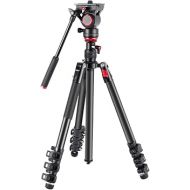 miliboo Video Tripod with MUF Flat Base Fluid Video Head 11 lb Max Leveling Column Kit, Aluminum Legs Flip Lock Carrying Case