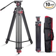 miliboo 75 Inches Video Tripod with Fluid Head,Aluminum Heavy Duty Tripod for Camera,Camera Tripod for Heavy Duty,Quick Release Plate and Ground Spreader for DSLR, Camcorder, Cameras (MTT602A)
