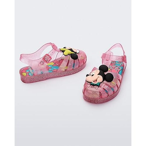  mini melissa Possession Disney Jelly Shoe for Kids - Iconic 90s Original Jelly Shoe Featuring Mickey and Minnie Mouse Applique, Transparent Fisherman Sandal for Kids