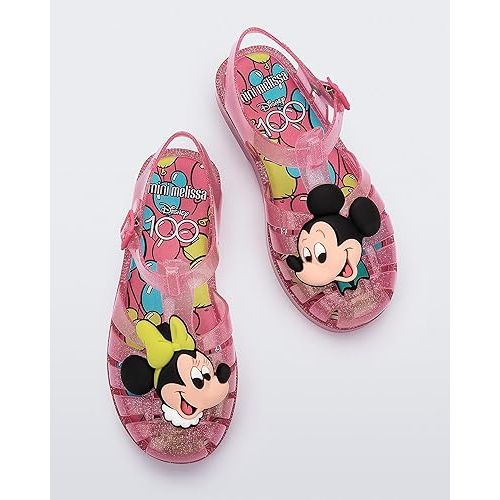  mini melissa Possession Disney Jelly Shoe for Kids - Iconic 90s Original Jelly Shoe Featuring Mickey and Minnie Mouse Applique, Transparent Fisherman Sandal for Kids