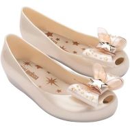 mini melissa Ultragirl Star Mary Jane Flats for Girls, Kid Shoes - Comfy & Cute Peep Toe Jelly Shoes, Ballet Flat for Kids, Adjustable Strap, White Metallic, 3