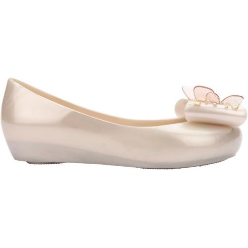  mini melissa Ultragirl Star Mary Jane Flats for Girls, Kid Shoes - Comfy & Cute Peep Toe Jelly Shoes, Ballet Flat for Kids, Adjustable Strap, White Metallic, 3