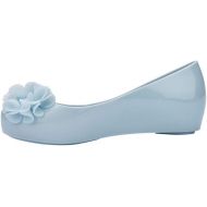 mini melissa Ultragirl Springtime Ballet Flats for Girls - Comfortable & Cute Peep Toe Jelly Flat Shoes with Flower Bows, Jelly Shoes for Kids, Blue, 4