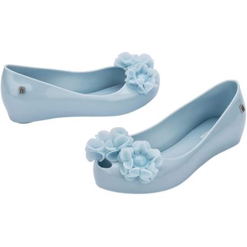 mini melissa Ultragirl Springtime Ballet Flats for Girls - Comfortable & Cute Peep Toe Jelly Flat Shoes with Flower Bows, Jelly Shoes for Kids, Blue, 4