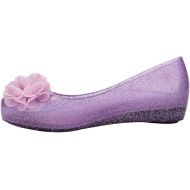 mini melissa Ultragirl Springtime Ballet Flats for Girls - Comfortable & Cute Peep Toe Jelly Flat Shoes with Flower Bows, Jelly Shoes for Kids, Glitter Lilac, 3