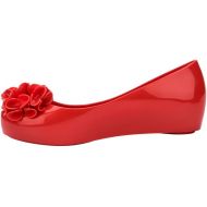 Mini Melissa Ultragirl Springtime Ballet Flats for Girls - Comfortable & Cute Peep Toe Jelly Flat Shoes with Flower Bows, Jelly Shoes for Kids, Red, 13