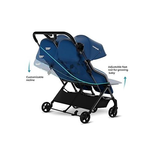  Mompush Lithe Double Ultralight Stroller, Lightweight Side by Side Stroller, Two Large Seats with Individual Recline, Easy Fold