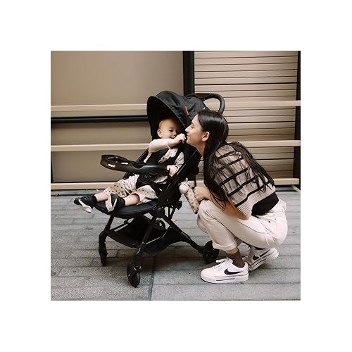  Mompush Lithe V2 Lightweight Stroller + Snack Tray, Ultra-Compact Fold & Airplane Ready Travel Stroller, Near Flat Recline Seat, Cup Holder, Raincover & Travelbag Included