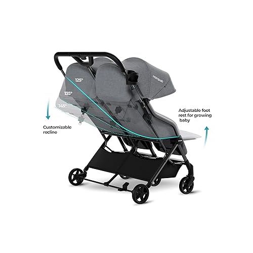  Mompush Lithe Double Ultralight Stroller, Lightweight Side by Side Stroller, Two Large Seats with Individual Recline, Easy Fold Twin Stroller