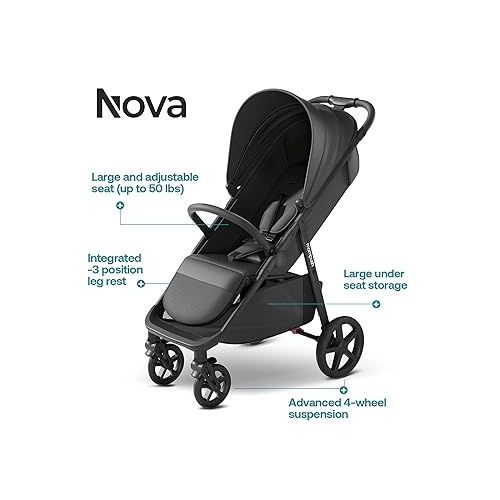  Mompush Nova Baby Stroller, Spacious Seat & Lie-Flat Mode, Toddler Stroller with Large UPF 50+ Canopy, Compact Folding with One Hand, Infant Stroller for Birth to 50 LB