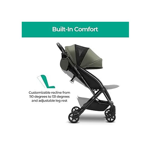  Mompush Lithe, Lightweight Stroller, Compact One-Hand Fold Luggage-Style Travel Stroller for Airplane Friendly, Reclining Seat and XL Canopy, with Rain Cover & Travel Carry Bag & Cup Holder