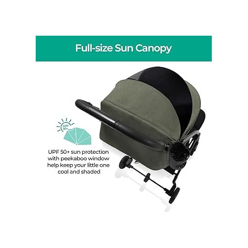  Mompush Lithe, Lightweight Stroller, Compact One-Hand Fold Luggage-Style Travel Stroller for Airplane Friendly, Reclining Seat and XL Canopy, with Rain Cover & Travel Carry Bag & Cup Holder