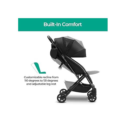  Mompush Lithe Lightweight Stroller, Compact One-Hand Fold Travel Stroller for Airplane Friendly, Reclining Seat and Large Canopy, with Rain Cover & Travel Carry Bag & Cup Holder