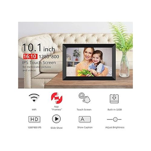  FRAMEO Digital Photo Frame, 10.1 Inch WiFi Digital Picture Frame with 1280x800 IPS HD Touch Screen, 32GB Storage Auto-Rotate Wall Mountable Easy Share Photos or Videos via Frameo App from Anywhere